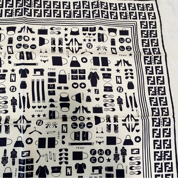 Fendi black white logo print Silk - Picture 2 of 6